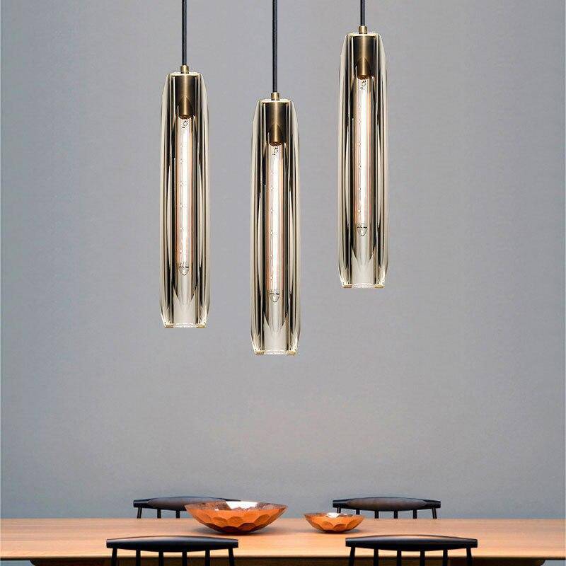 Pendant Light Glass Cylinder 15 in Adjustable Hanging Bedroom Dining Room Ceiling Fixture Modern Minimalist Lighting | Kalsten
