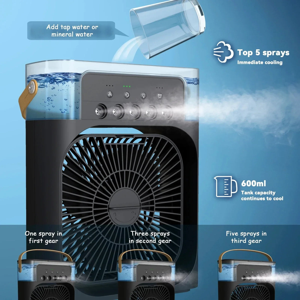 3-in-1 Portable Air Cooler with Humidifier and LED Night Lights | Brehn