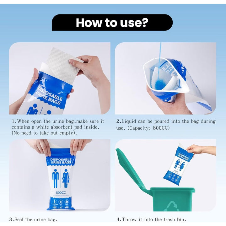 Disposable Urine Bag 800 ml for Car & Travel | Kalsten