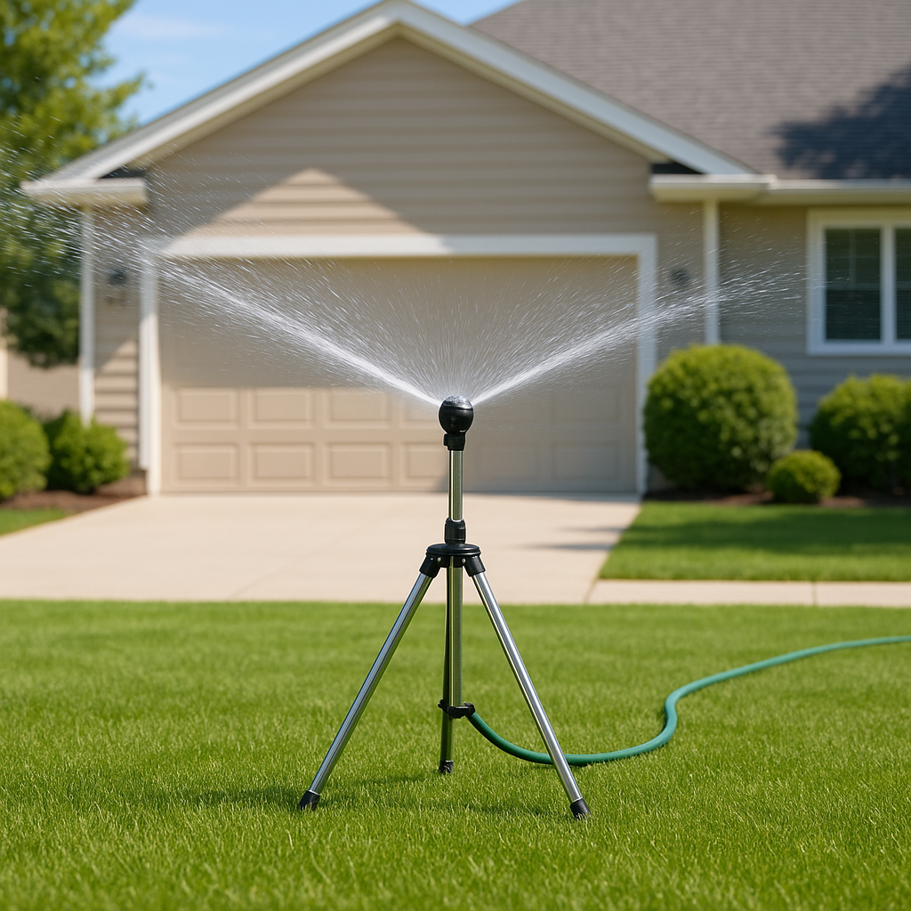 Kalsten | Adjustable 360° Garden Sprinkler on Tripod – Stainless Steel Height-Adjustable Lawn Irrigation System