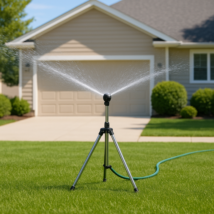Kalsten | Adjustable 360° Garden Sprinkler on Tripod – Stainless Steel Height-Adjustable Lawn Irrigation System