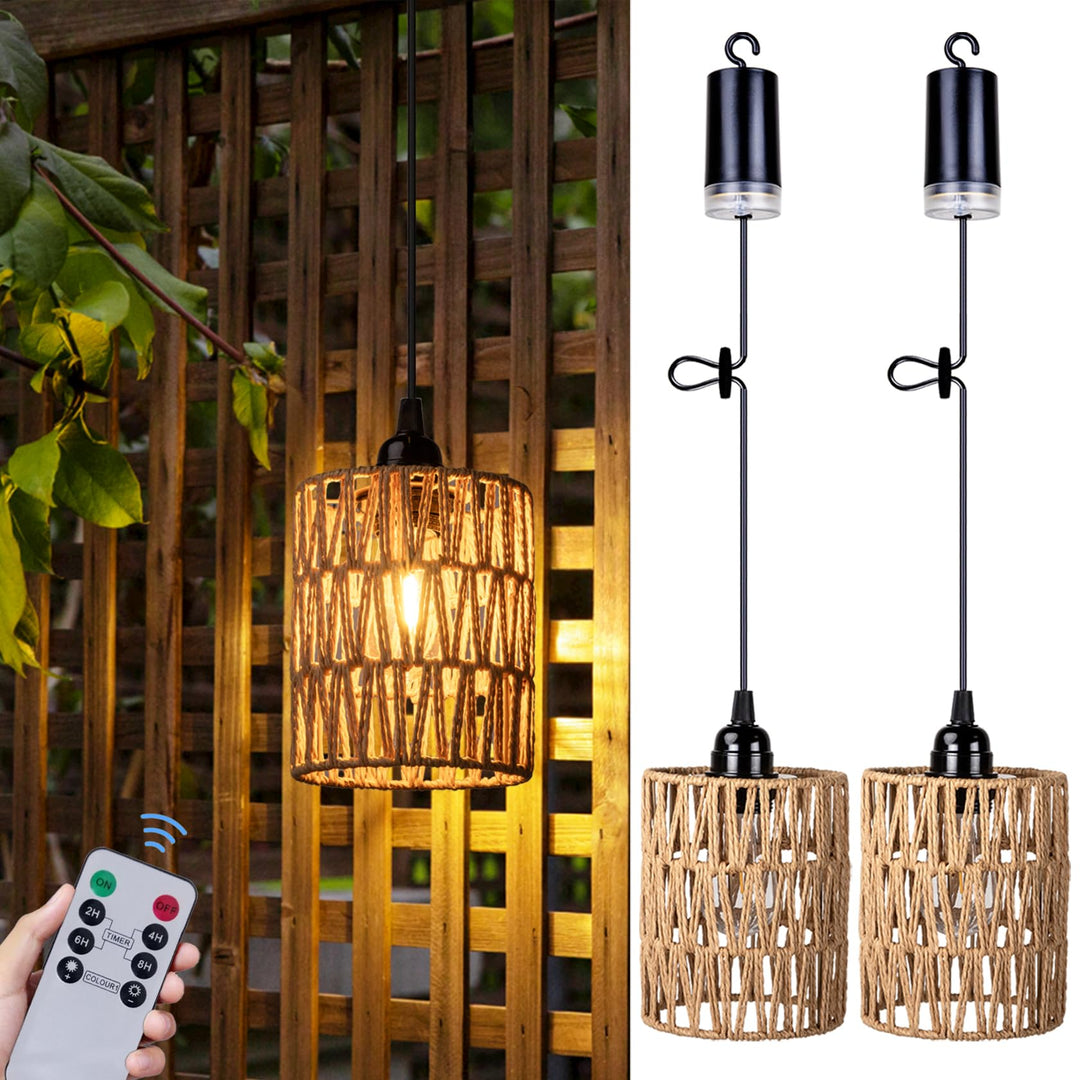 Battery-Powered Rattan Pendant Candle Lamp – 2 Pack