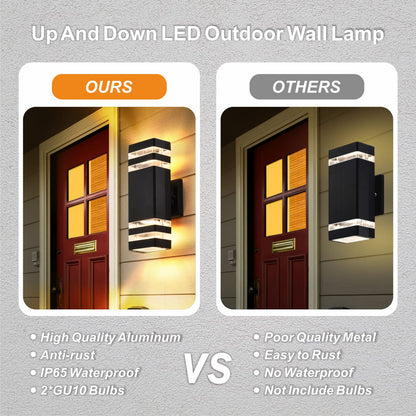 Skanto | Dastor 4 Pack Modern Black Outdoor Wall Lights, Up and Down Lighting for Porch Patio Garage