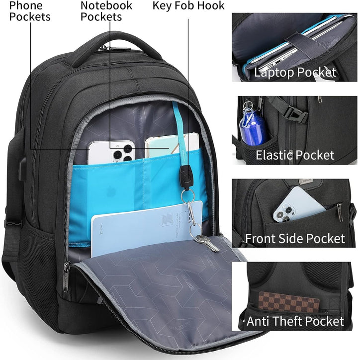 Water-Resistant Travel Laptop Backpack with USB Port & Organised Storage | Kalsten