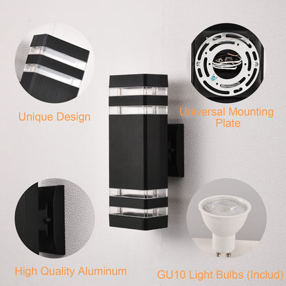 Skanto | Dastor 4 Pack Modern Black Outdoor Wall Lights, Up and Down Lighting for Porch Patio Garage