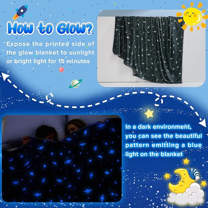 Glow-in-the-Dark Cooling Blanket For Kids– Q-Max > 0.5, Double-Sided Color Black | Kalsten