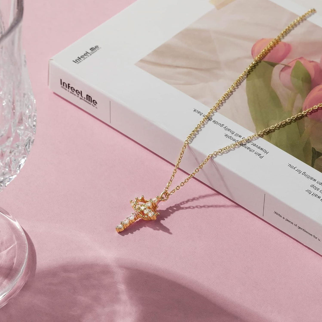 Kalsten | Elegant 18K Gold Cubic Zirconia Cross Necklace