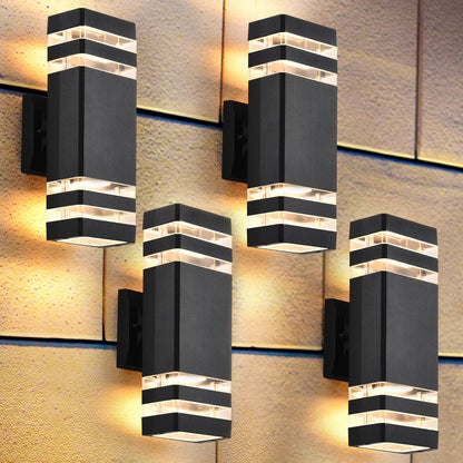 Skanto | Dastor 4 Pack Modern Black Outdoor Wall Lights, Up and Down Lighting for Porch Patio Garage