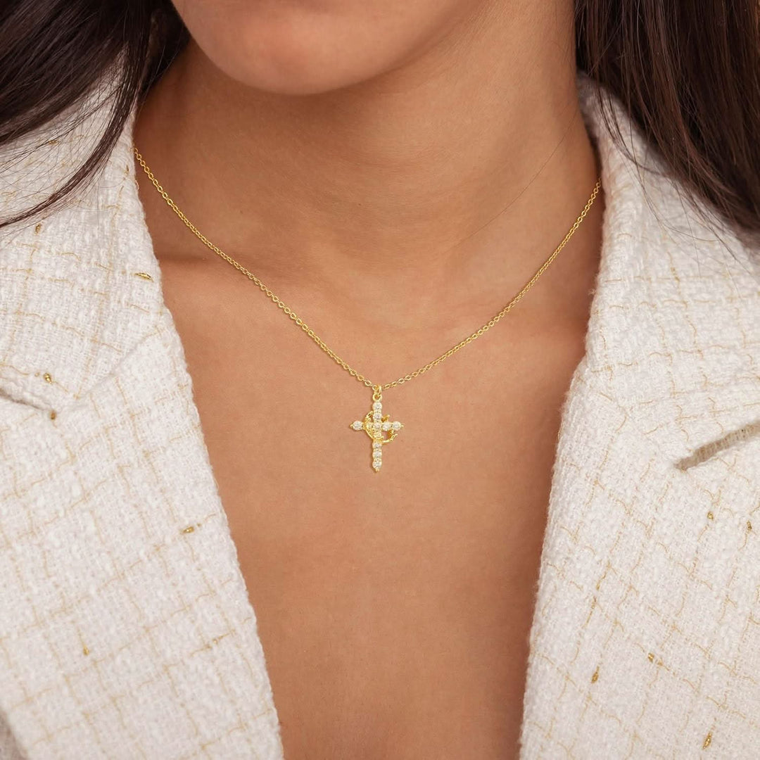 Kalsten | Elegant 18K Gold Cubic Zirconia Cross Necklace