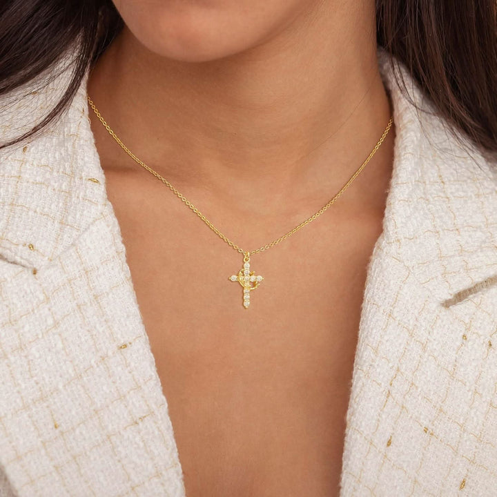 Kalsten | Elegant 18K Gold Cubic Zirconia Cross Necklace