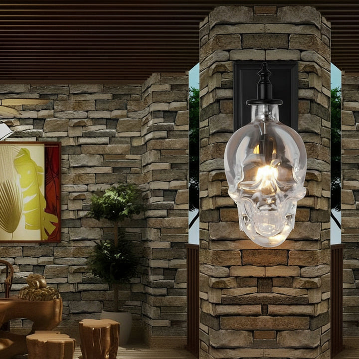 Gothic Glass Skull Wall Sconce – Industrial Retro Iron Wall Lamp & Art Decor (E14) | Kalsten