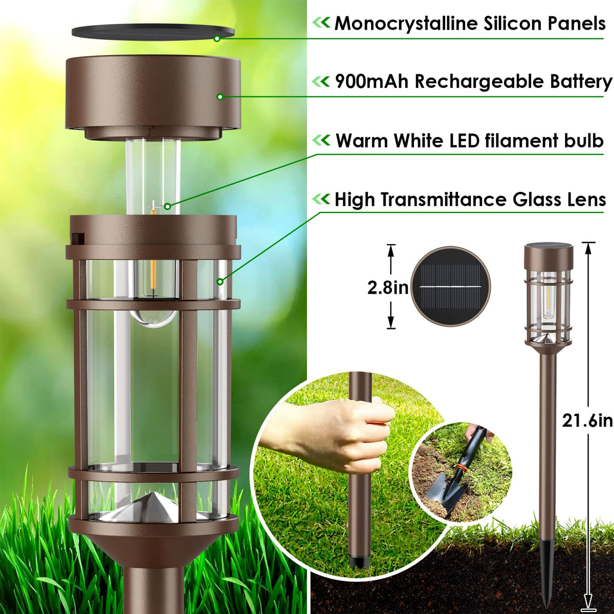 Skanto | Mancra 8 Pack Solar Outdoor Lights, IP65 Waterproof, Lights for Patio, Lawn, and Garden