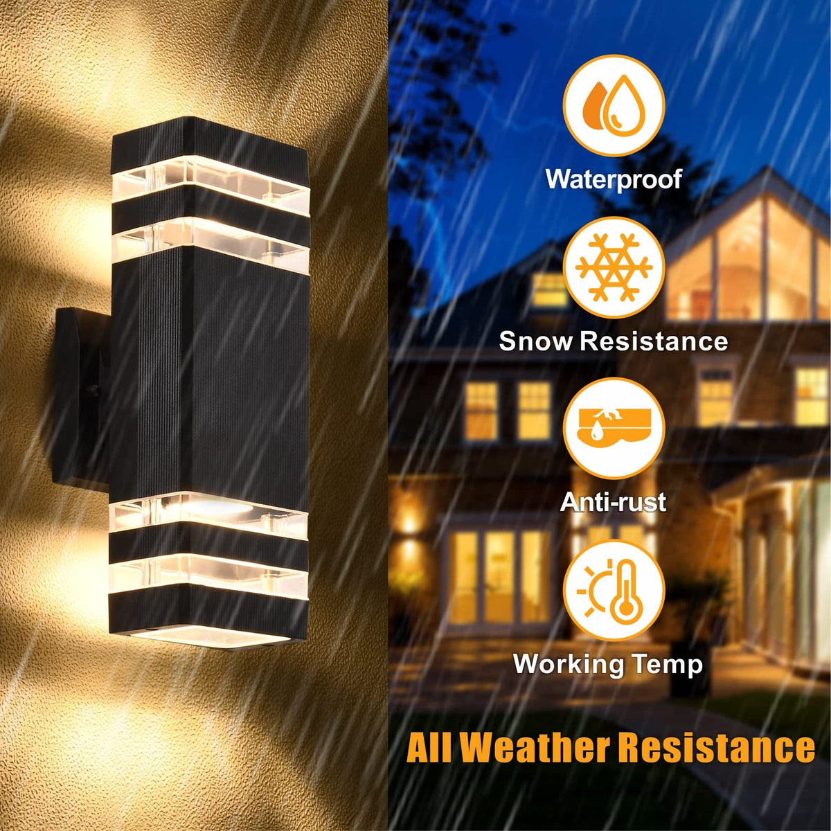Skanto | Dastor 4 Pack Modern Black Outdoor Wall Lights, Up and Down Lighting for Porch Patio Garage