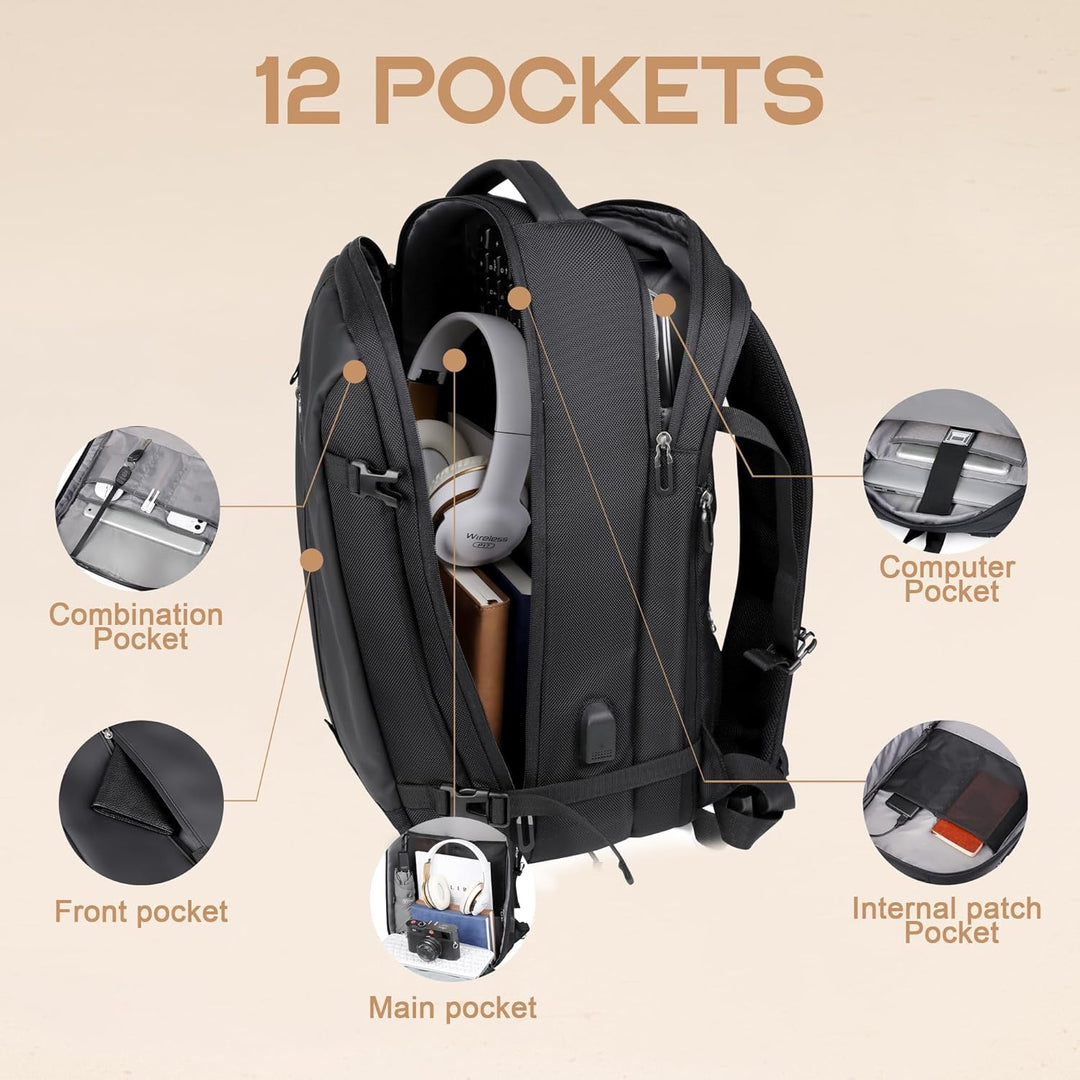 40L Expandable Waterproof Travel Backpack with USB Port & 17” Laptop Sleeve – AirVoyage | Kalsten