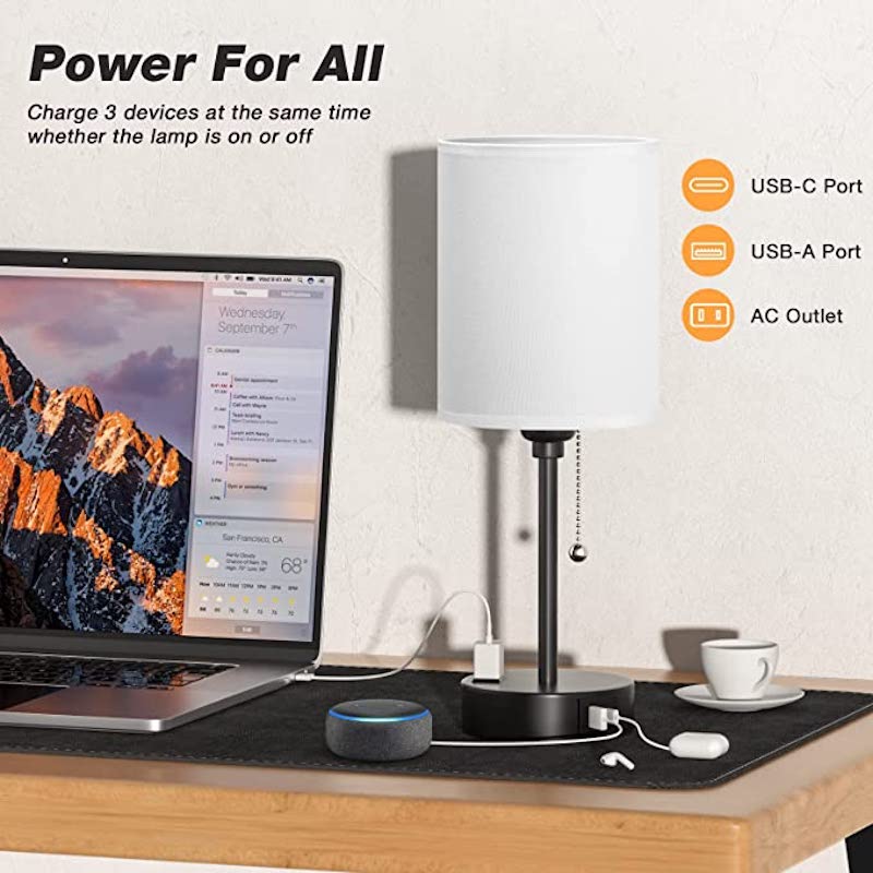 Elegant Table Lamp with Smart Charging Options and Three Colors Kalsten