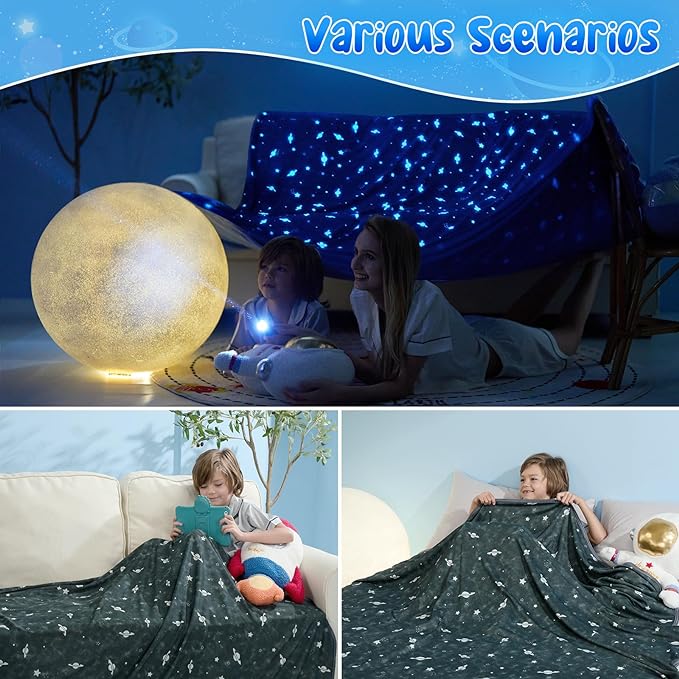 Glow-in-the-Dark Cooling Blanket For Kids– Q-Max > 0.5, Double-Sided Color Black | Kalsten