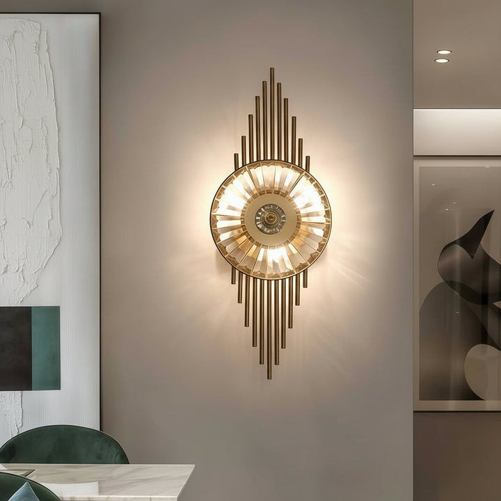 LED Wall Sconce Light – Art Deco Sunburst Crystal Brass (65x25cm / 25.6x10in) | Kalsten