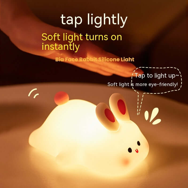 Cute LED Night Light Touch Sensor Cartoon Kid's Nightlights Big Face Rabbit Silicone Night Light Christmas Gift Bedside Lamp Home Decor | Kalsten