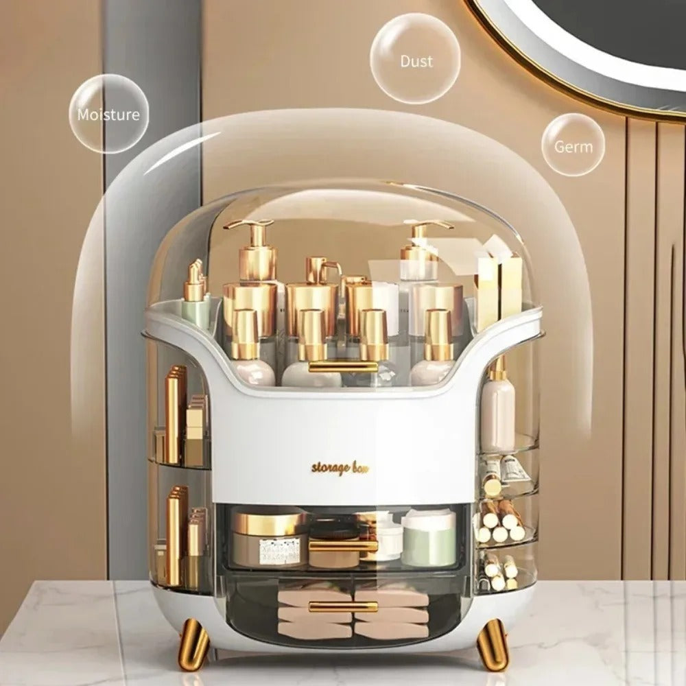 Luxury Transparent Makeup Organizer with Rotating Doors and Drawers | Kalsten