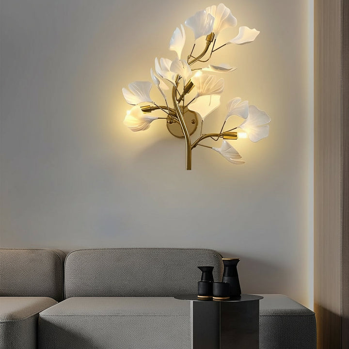 Nordic Gold Leaves & Branches Wall Sconce – 3-Color Dimmable LED Botanical Art Light - Iron | Kalsten