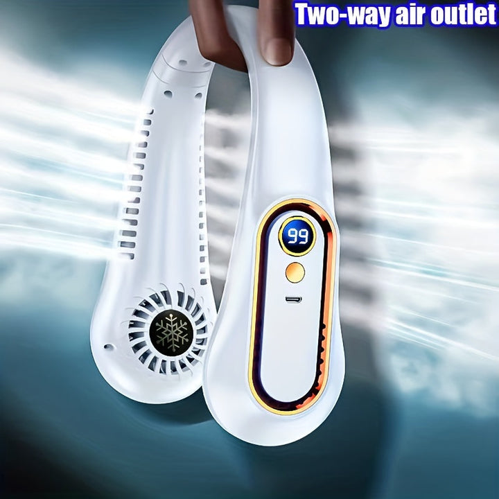Stay Cool And Comfortable With This USB Rechargeable 5-Speed Adjustable Neck Fan - Digital Display & Bladeless! | Kalsten
