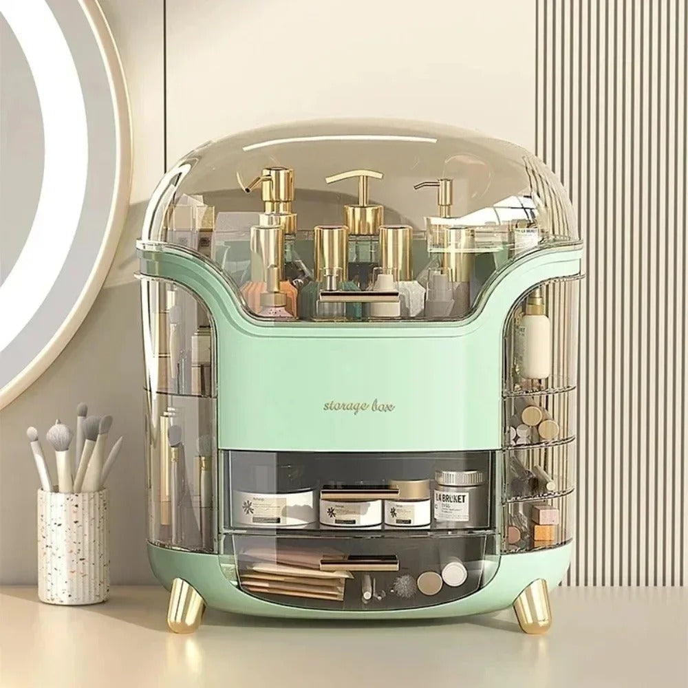 Luxury Transparent Makeup Organizer with Rotating Doors and Drawers | Kalsten