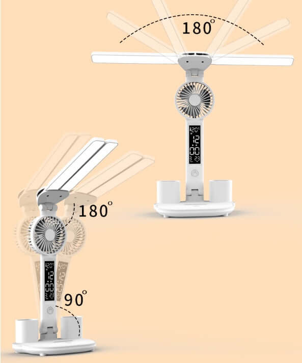 Foldable LED Table Light Eye Protection Multifunction Desk Lamp With Thermometer Calendar Fan Pen Holder Study Reading Fan Light | Kalsten