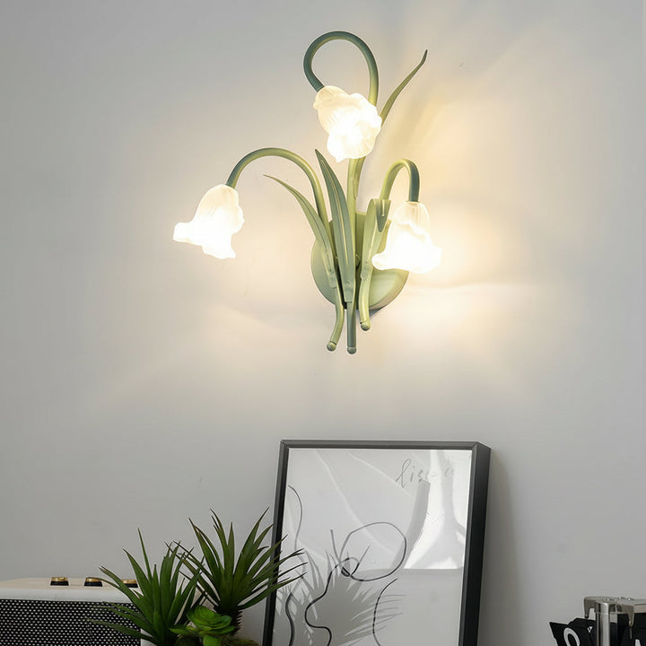 LED Wall Sconce Light – French Country Floral Green Iron Glass (30x27cm / 11.8x10.6in) | Kalsten
