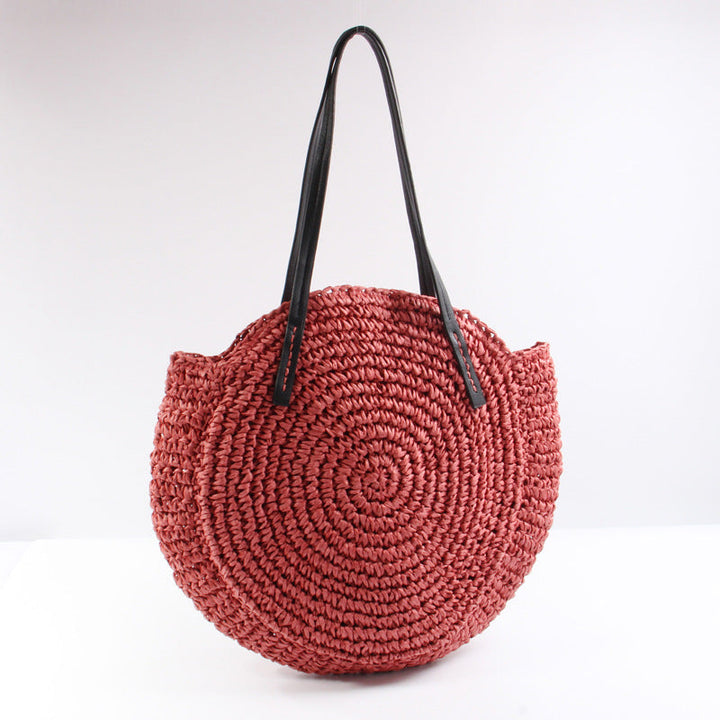 Handcrafted Round Basket Bag with Short Leather Handles Kalsten
