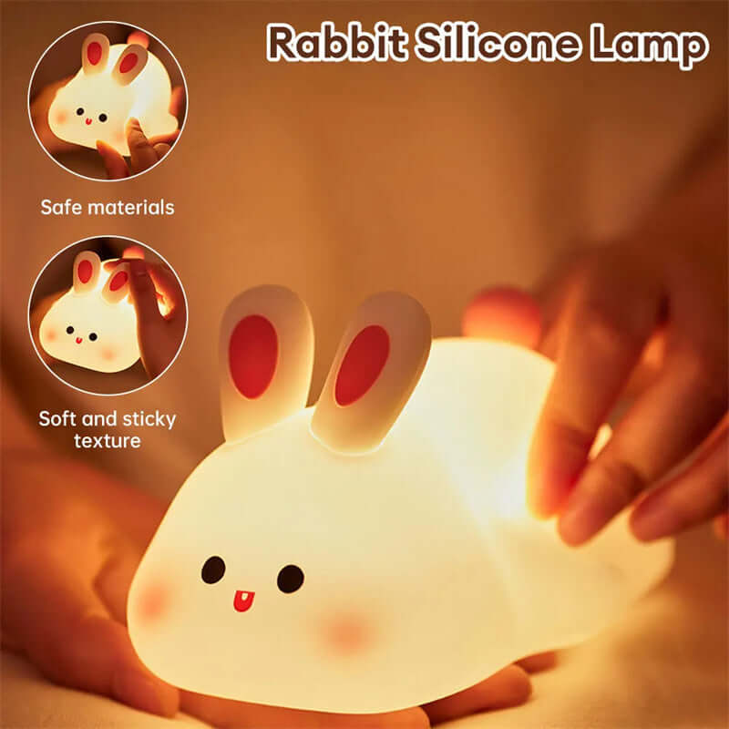 Cute LED Night Light Touch Sensor Cartoon Kid's Nightlights Big Face Rabbit Silicone Night Light Christmas Gift Bedside Lamp Home Decor | Kalsten