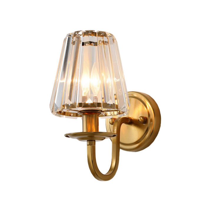Modern Cone Wall Light Fixture 1 Head K9 Crystal Wall Sconce in Gold with Arched Arm | Kalsten