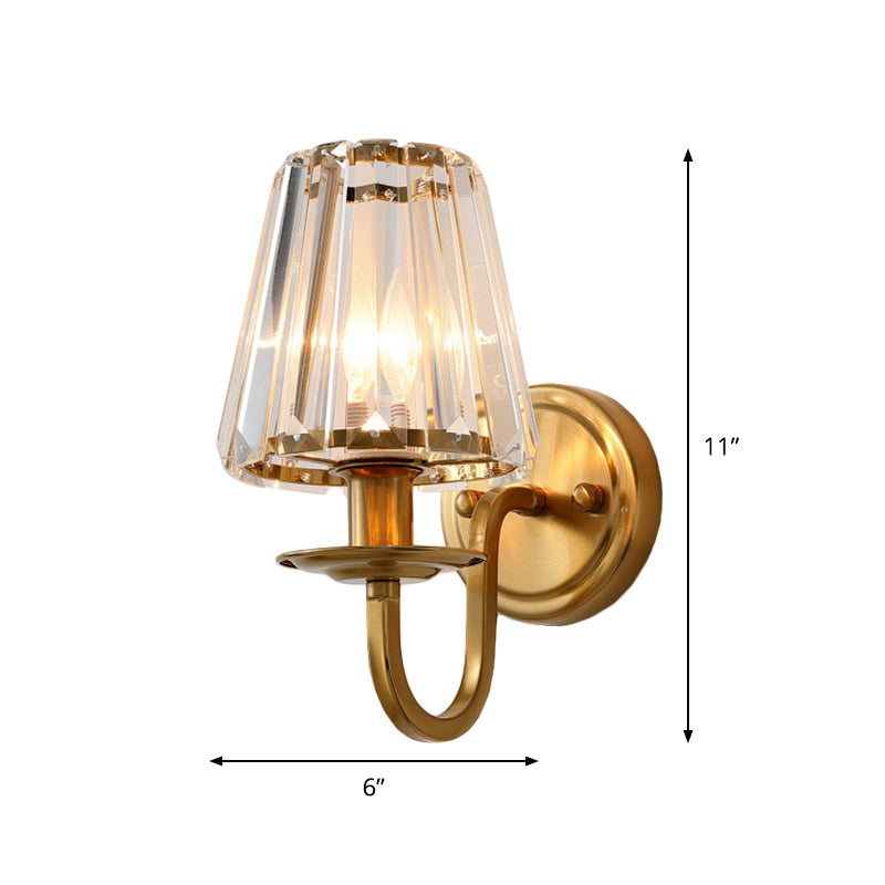 Modern Cone Wall Light Fixture 1 Head K9 Crystal Wall Sconce in Gold with Arched Arm | Kalsten