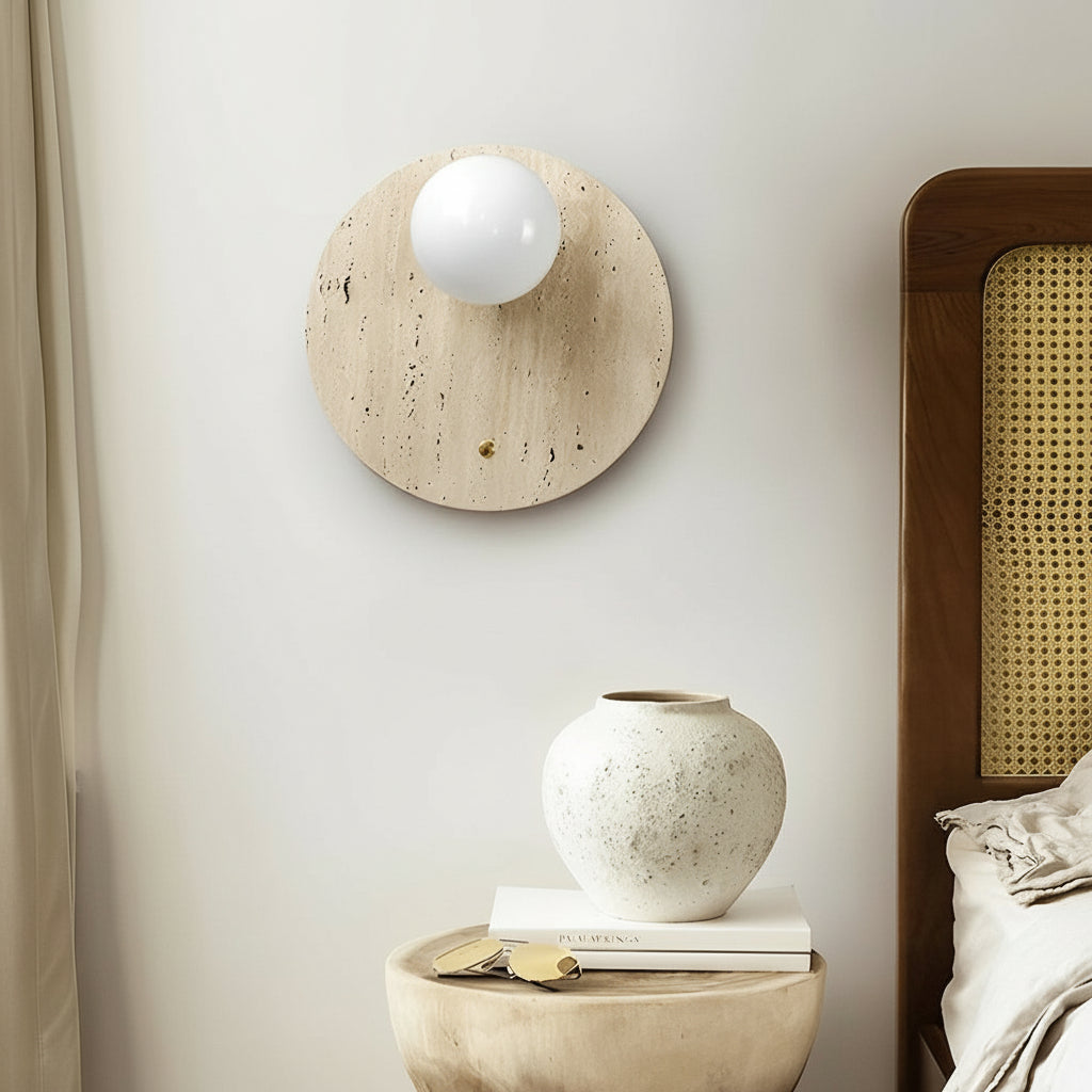 Travertine Wall Sconce – Wabi-Sabi Yellow Natural Stone G9 LED (12-20cm) | Kalsten