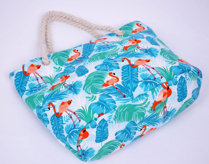 Large beach bag with vibrant flamingo motifs Kalsten