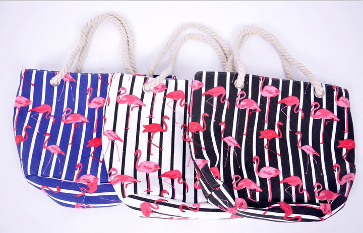 Beach bag with flamingo pattern and sturdy rope handles Kalsten