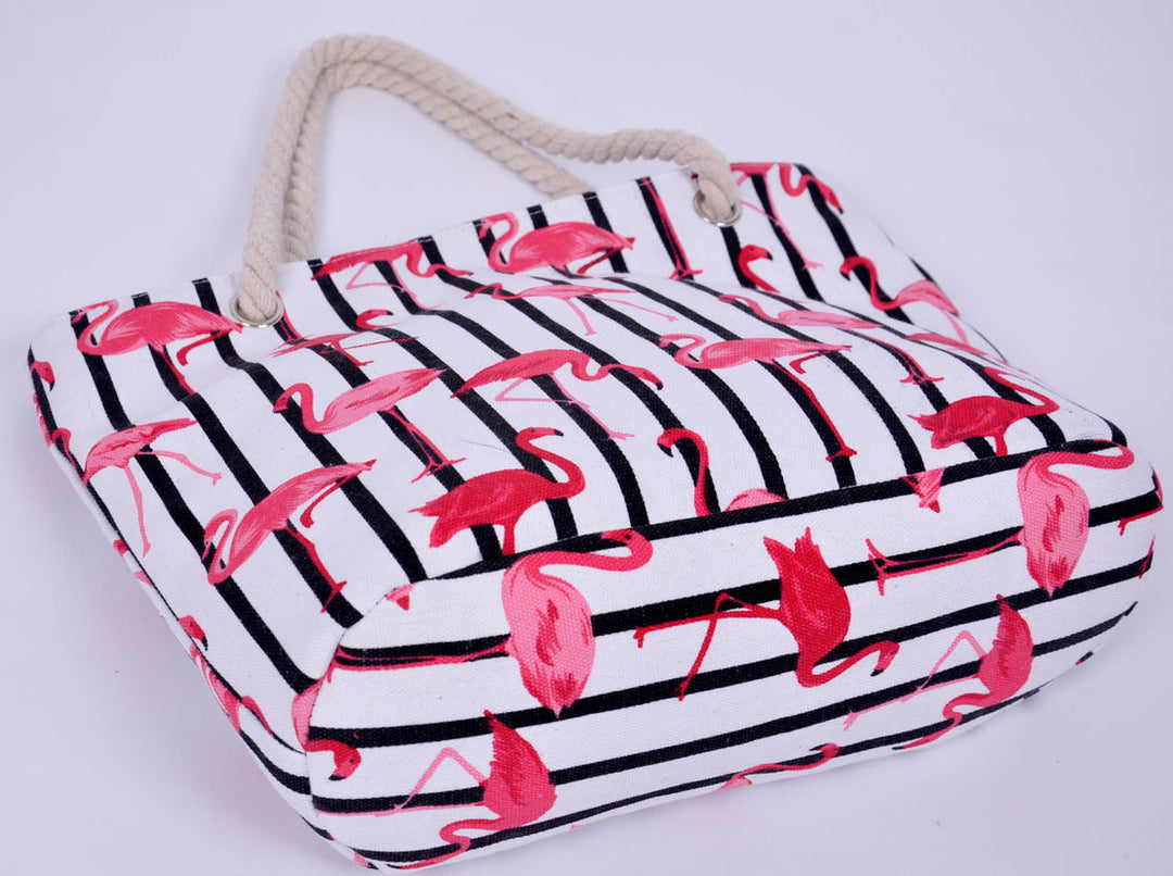 Beach bag with flamingo pattern and sturdy rope handles Kalsten
