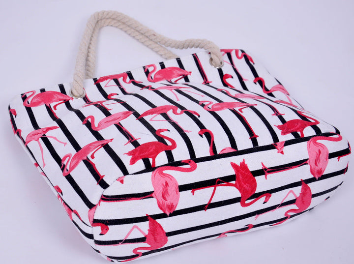 Beach bag with flamingo pattern and sturdy rope handles Kalsten