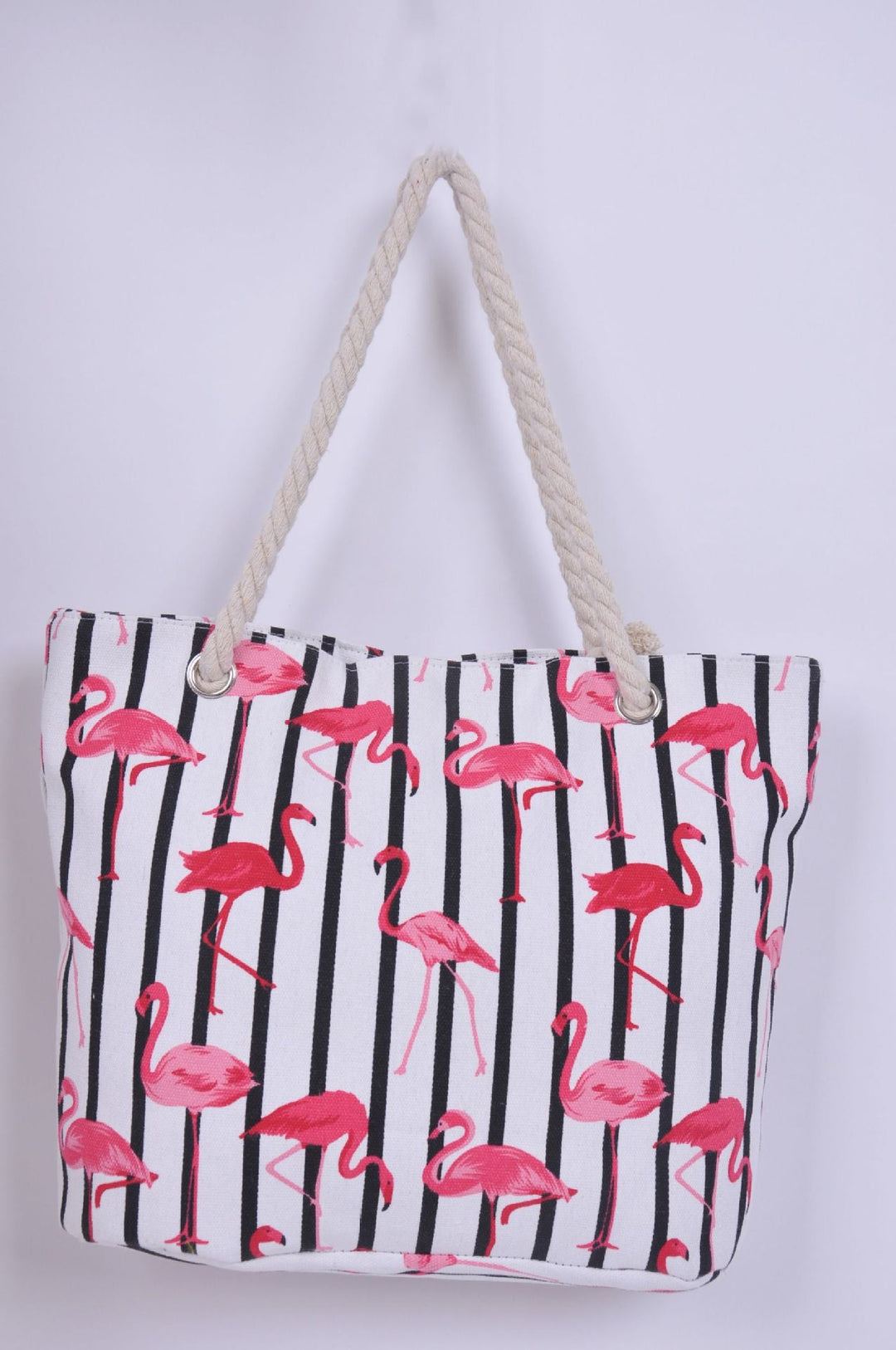 Beach bag with flamingo pattern and sturdy rope handles Kalsten
