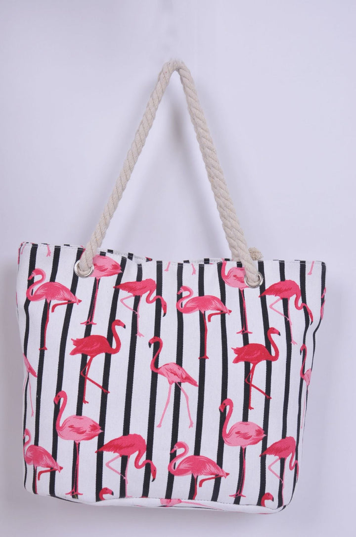 Beach bag with flamingo pattern and sturdy rope handles Kalsten