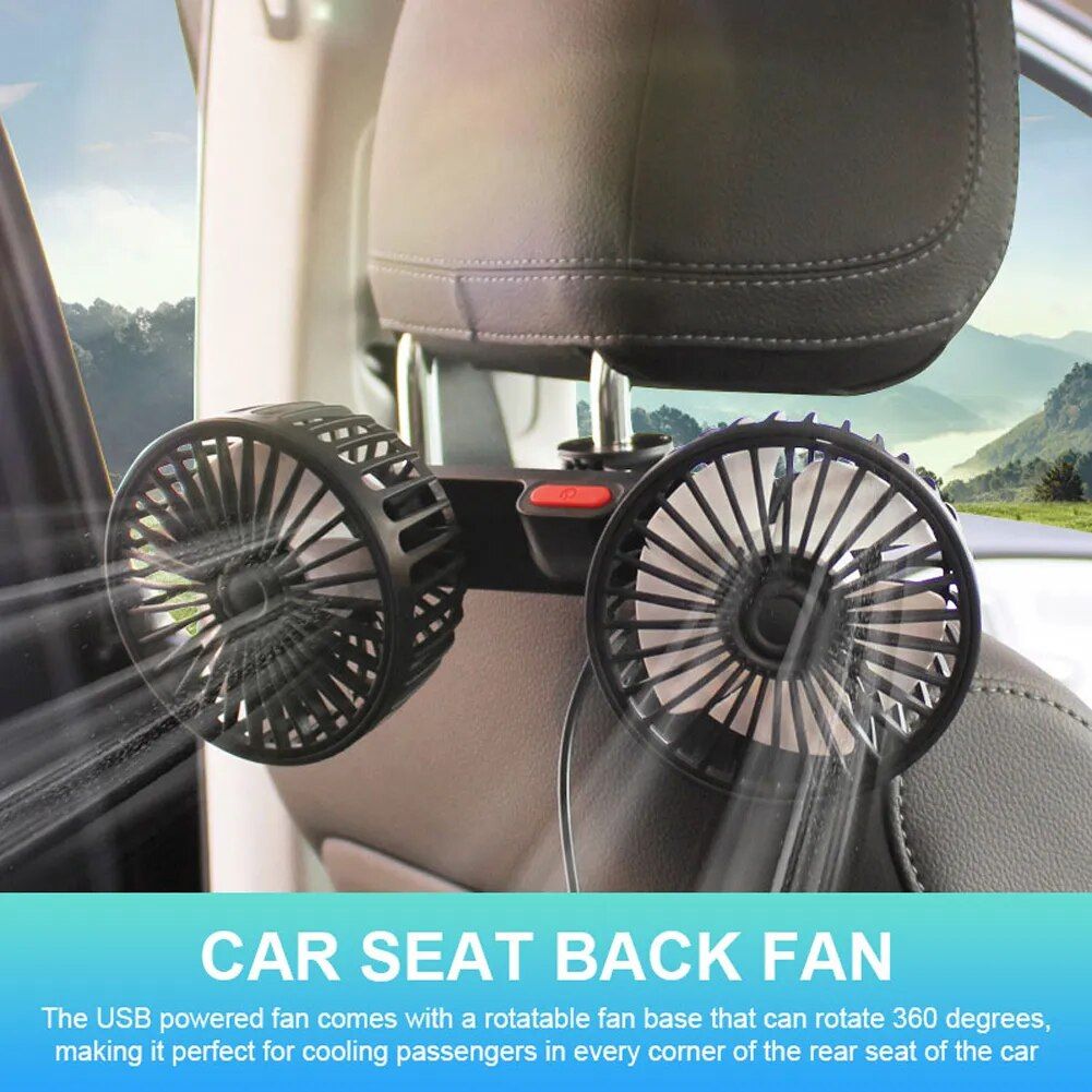 Dual Head USB Car Fan with 360° Rotation for 12V/24V Vehicles | Kalsten