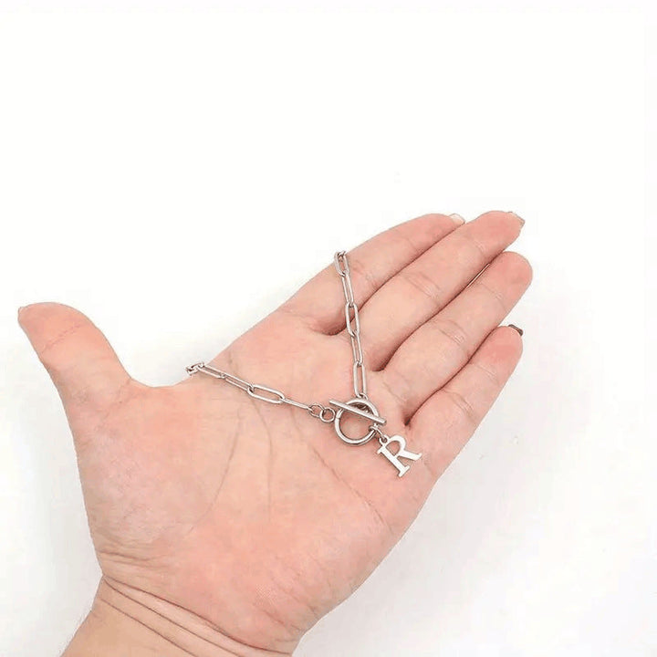Kalsten | Paperclip Letter Initial Circle Lock Clasp Necklace