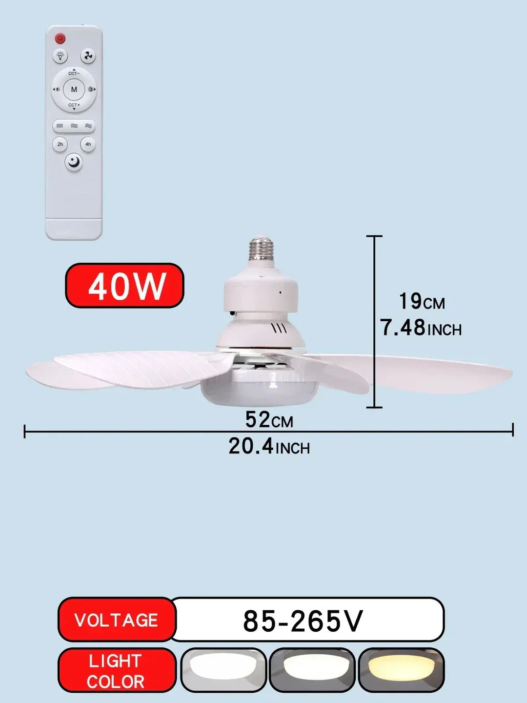 Ceiling fan LED with remote control and dimmable light | Kalsten