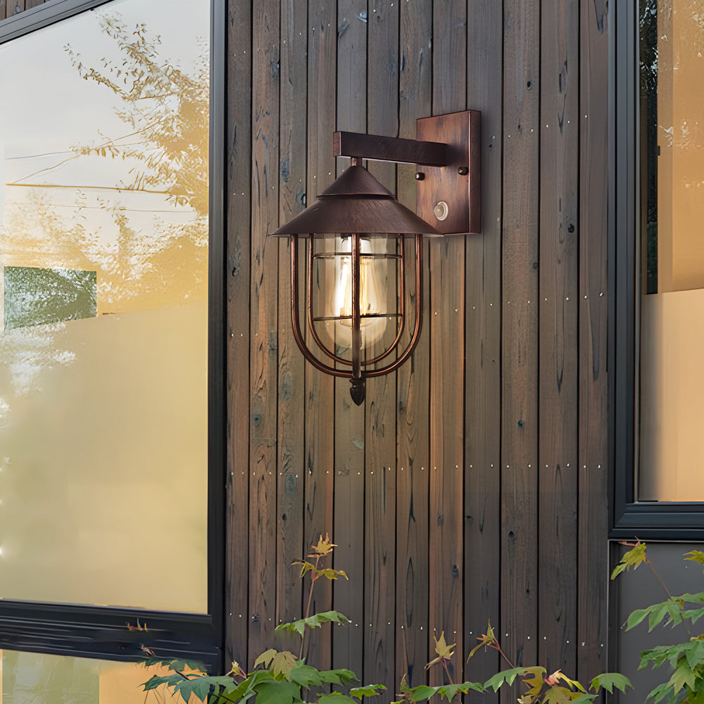 Waterproof Retro Iron Glass Motion Sensor Black Modern Outdoor Wall Lights | Kalsten
