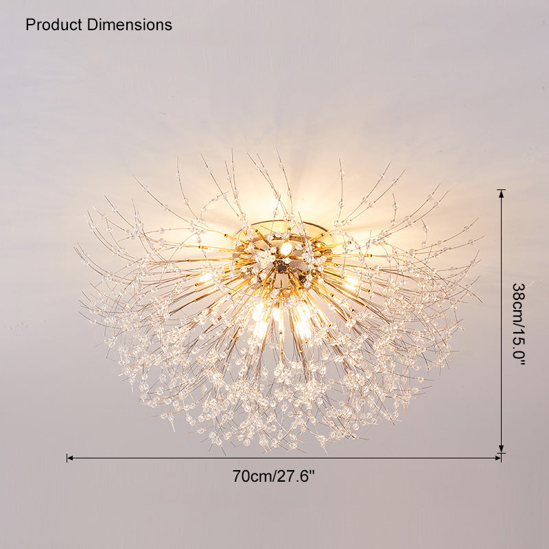 Ceiling Light Metal Crystal 15.7 in Flush Mount Bedroom Hallway Dandelion Design Decorative Lighting | Kalsten