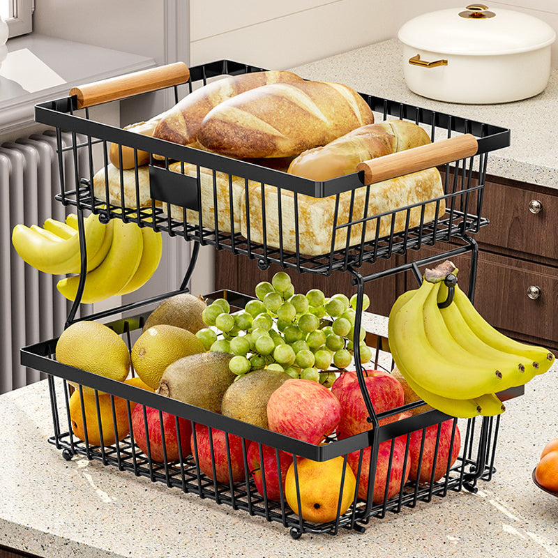 Kalsten | 2-Tier Metal Fruit & Vegetable Storage Rack with Hooks