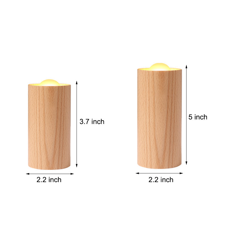 Candlelight Ambient Wood Cylinder Accent LED Table Lamp | Kalsten