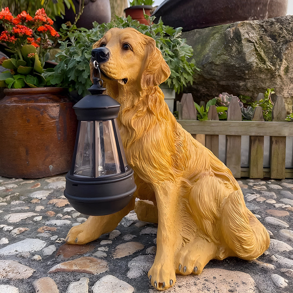 Resin Dog with Lantern Landscape Decor Solar Outdoor Lights | Kalsten
