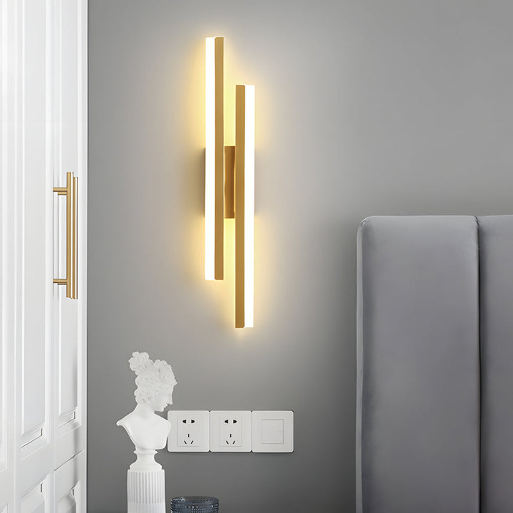 Modern 2-Light Linear LED Wall Lamp with 3-Step Dimming - Black/Gold Wall Sconce | Kalsten