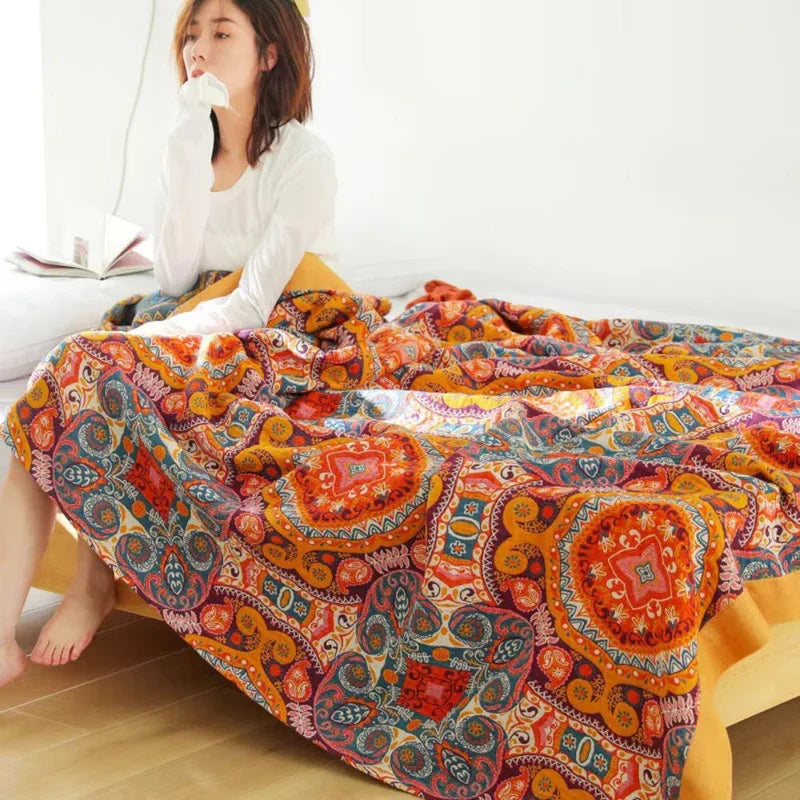 Sunrise Boho Reversible Blanket, 100% Cotton Cooling Quilt | Kalsten