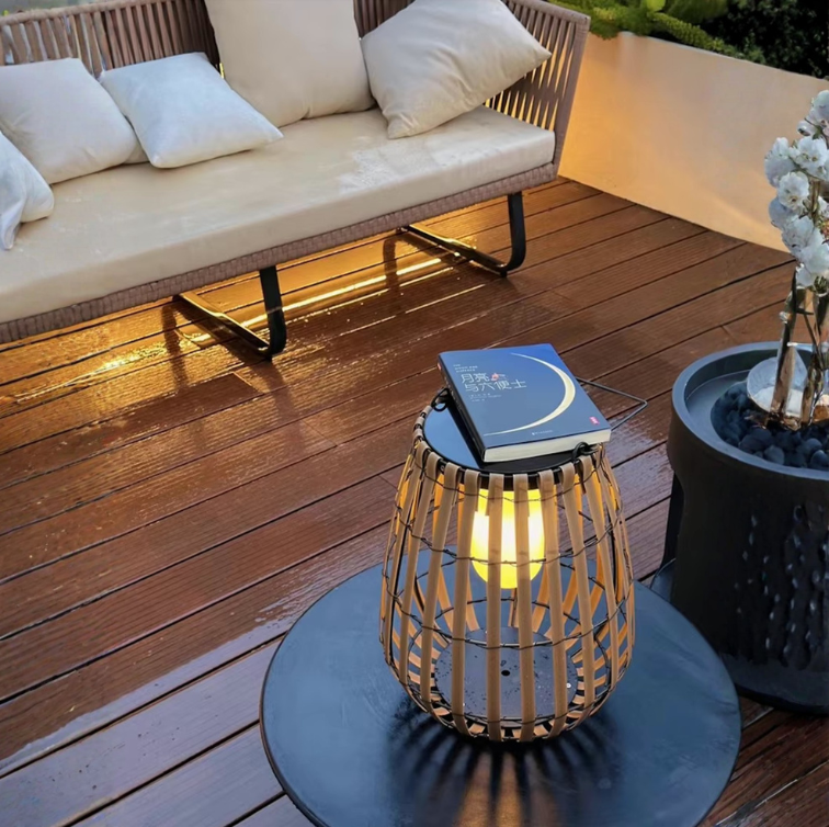 Handwoven Rattan Solar Floor Lamp